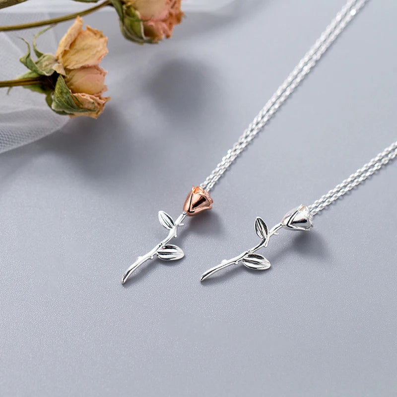 Modian Romantic 925 Sterling Silver Rose Flower Pattern Short Chain Necklace for Women Rose Gold Color Charm Luxury Fine Jewelry