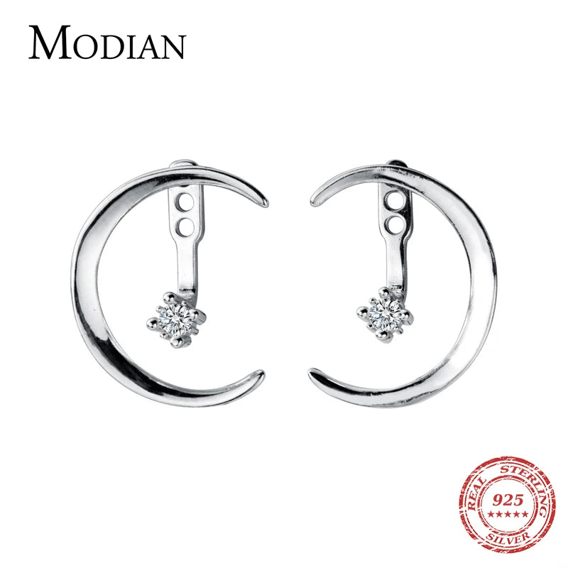 Modian Luxury Moon Silver Jewelry For Women Classic Crescent Clear Zircon Elegant 925 Sterling Silver Fashion Stud Earrings