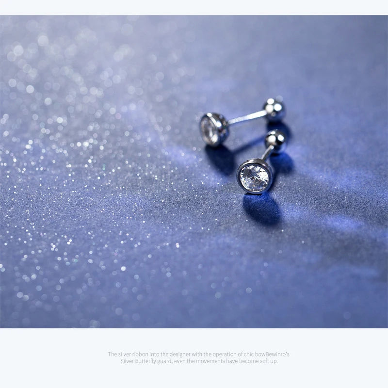 Modian Classic Charm Round Clear CZ Stud Earrings for Women 925 Sterling Silver Wedding Engagement Statement Jewelry Gifts