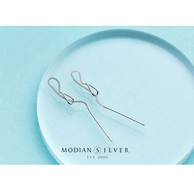 Modian Genuine 925 Sterling Silver Simple Unique Design Long Chain Drop Earrings for Women 2020 Spring Series Wedding Jewelry