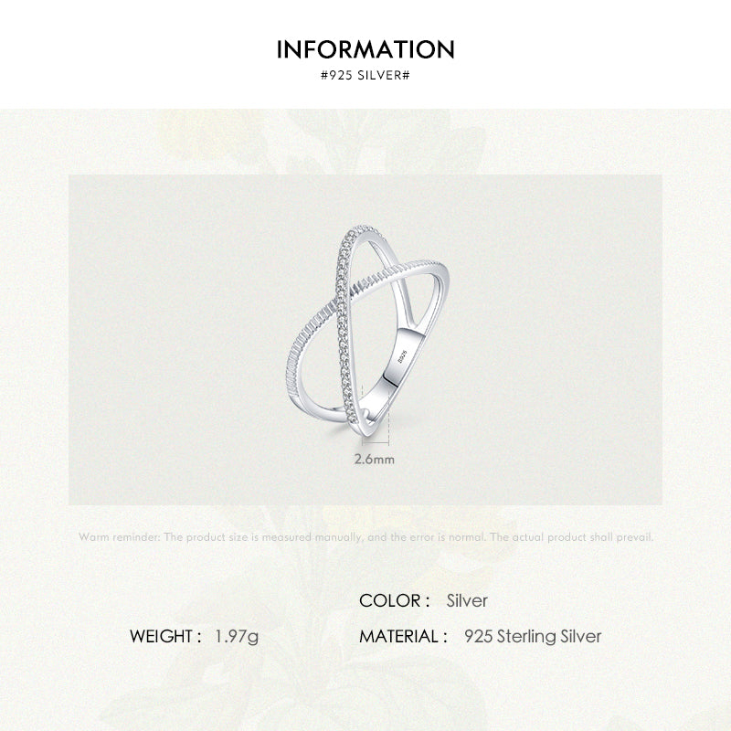 Crossed Sparkling Clear CZ Ring