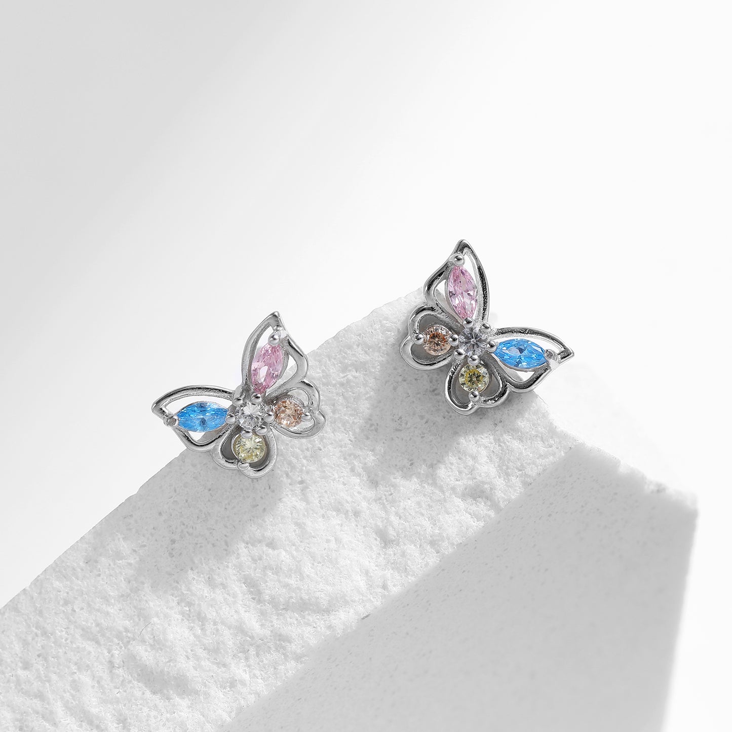 Rainbow Zirconia Butterfly Earrings