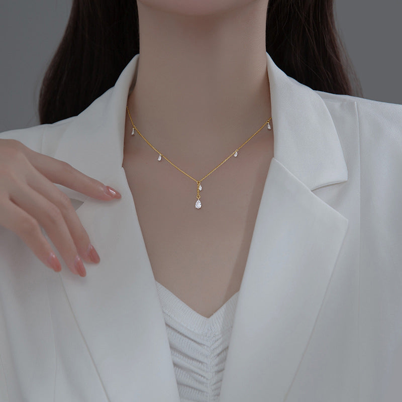 Twinkling CZ Water Drop Sterling Silver Necklace Chain