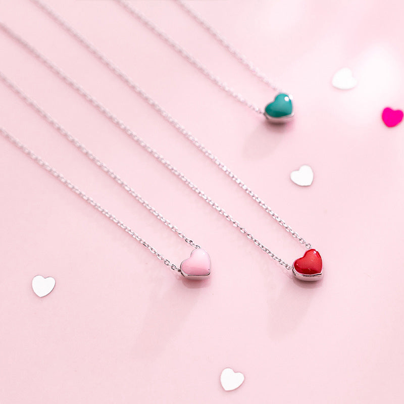 Enamel Hearts Sterling Pendant Necklace - 3 Colors