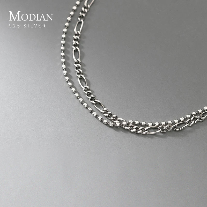 Modian 925 Sterling Silver Vintage Double Layer Bracelet For Women Fashion Charm Link Chain Bracelets Fine Jewelry Birthday Gift