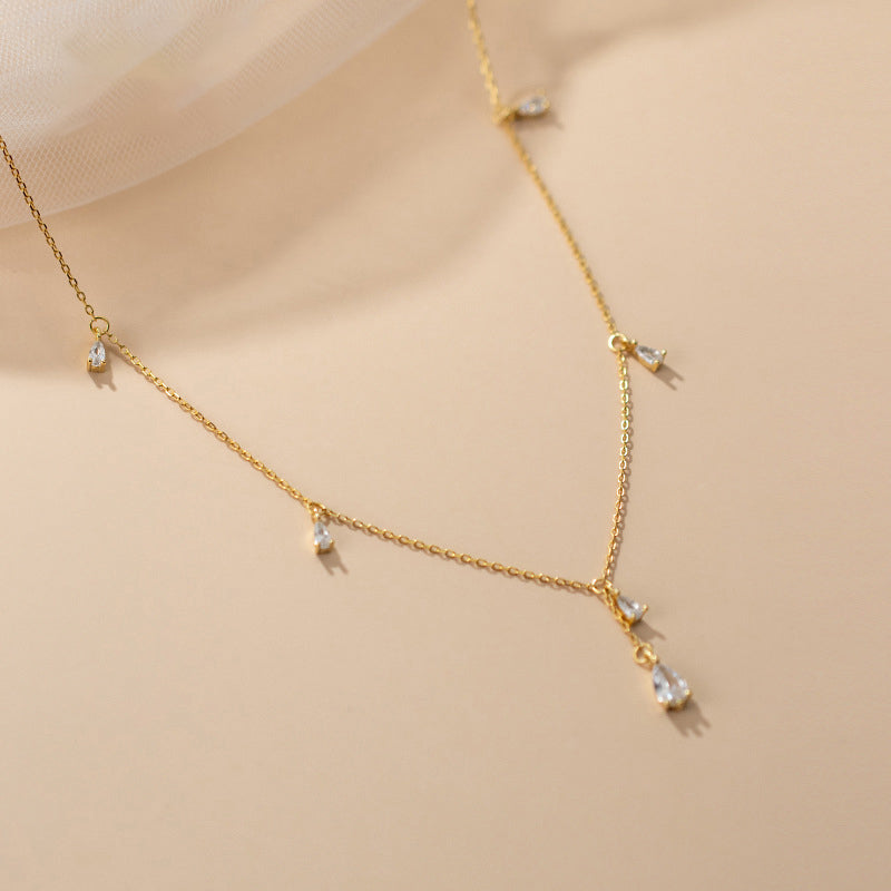 Twinkling CZ Water Drop Sterling Silver Necklace Chain