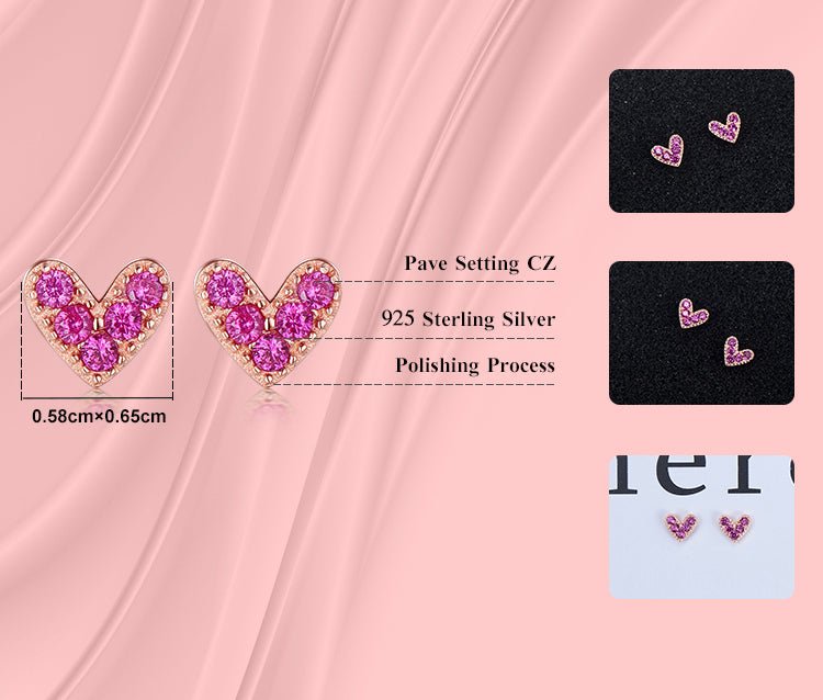 Hearts Rose Gold CZ Stud Earrings