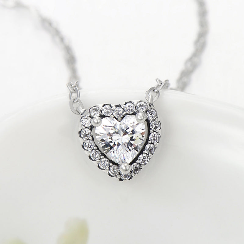 Clear CZ Heart Pendant Necklace