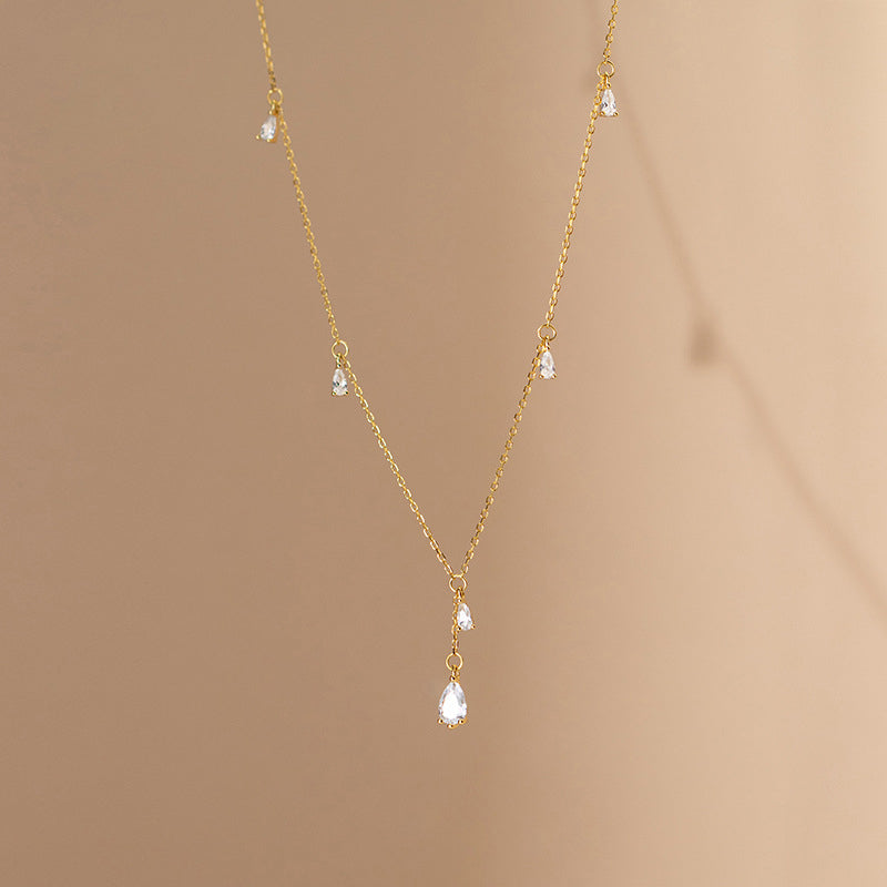 Twinkling CZ Water Drop Sterling Silver Necklace Chain