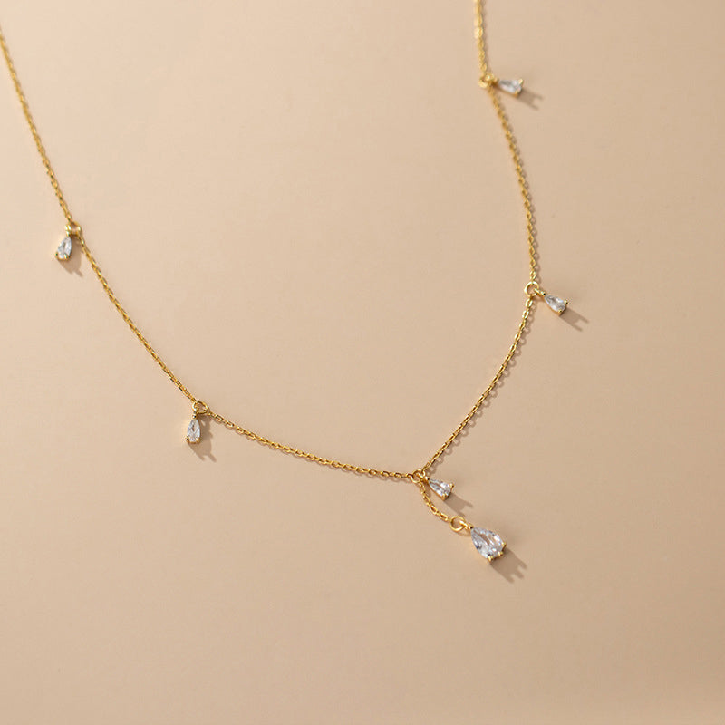 Twinkling CZ Water Drop Sterling Silver Necklace Chain