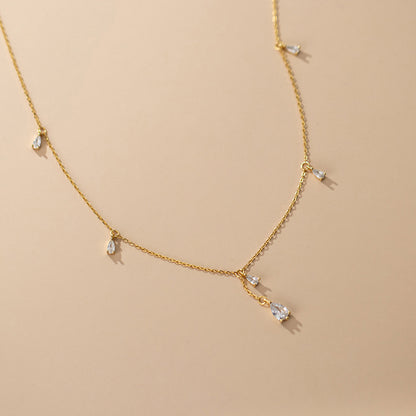 Twinkling CZ Water Drop Sterling Silver Necklace Chain