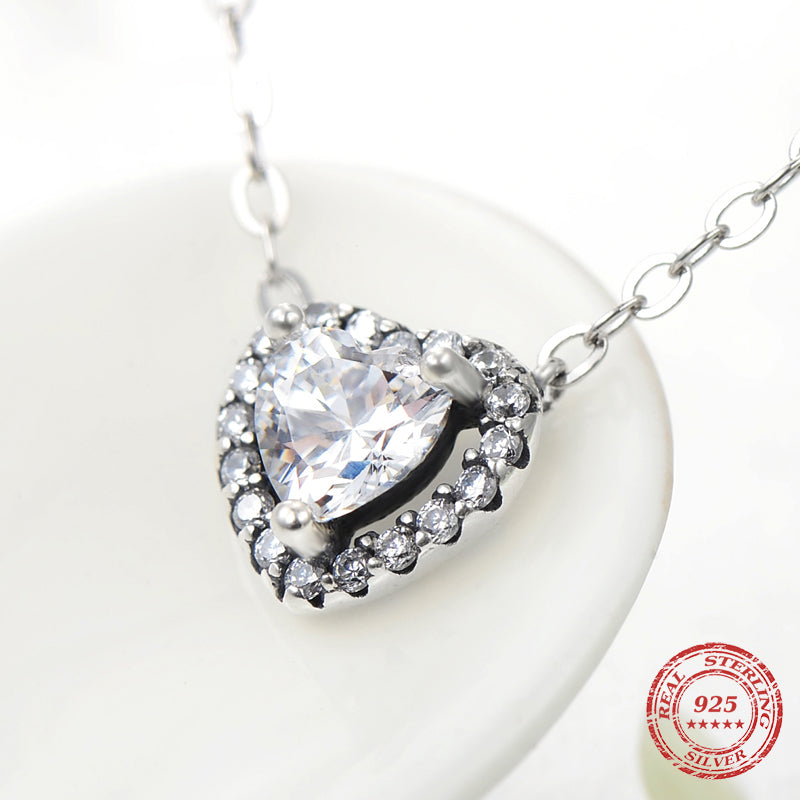 Clear CZ Heart Pendant Necklace