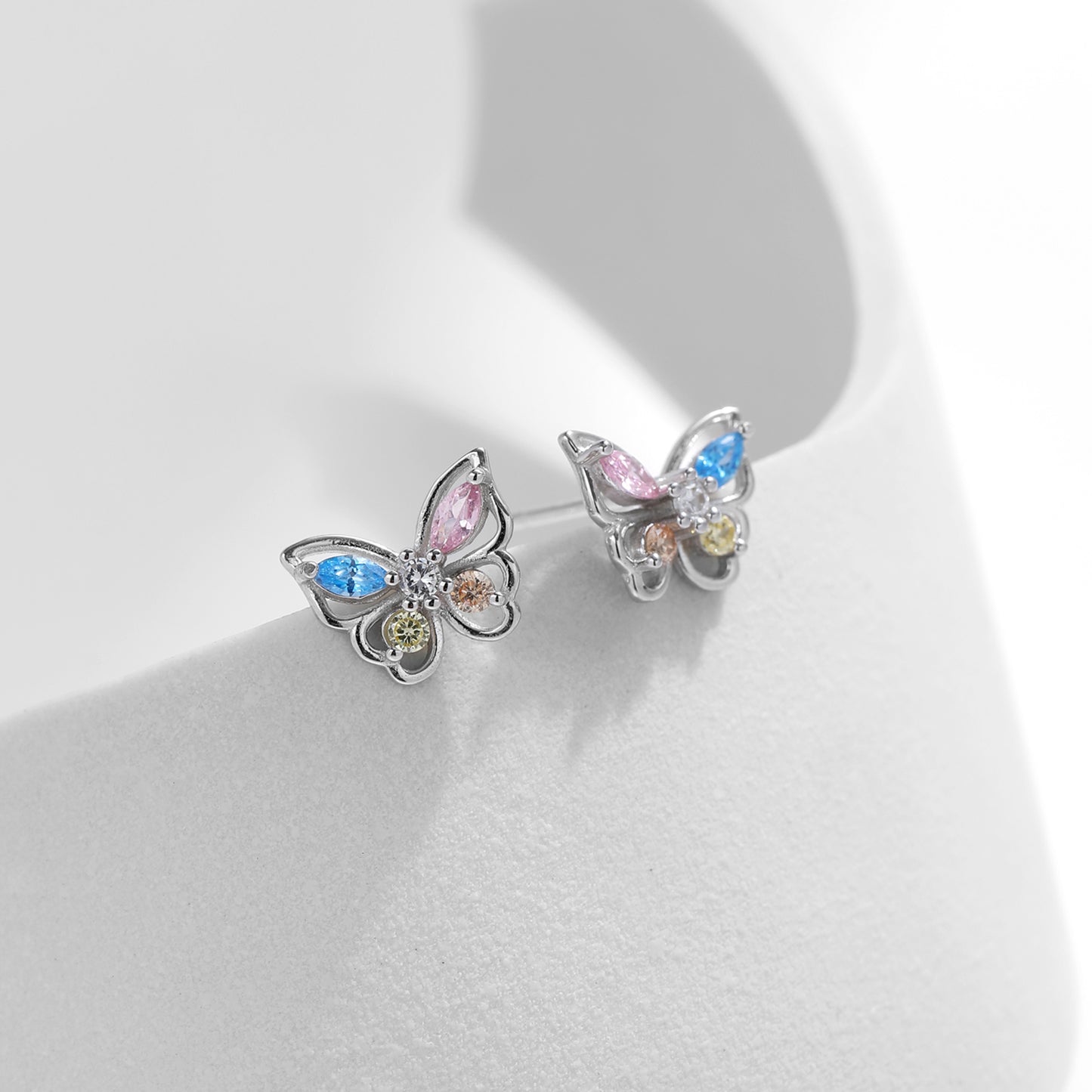 Rainbow Zirconia Butterfly Earrings