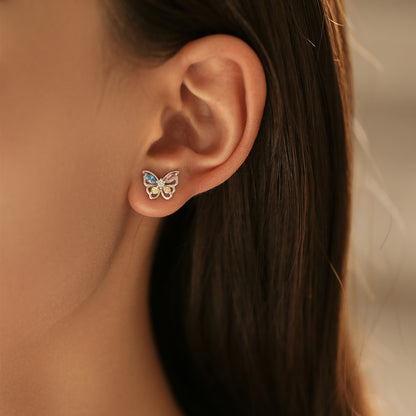 Rainbow Zirconia Butterfly Earrings