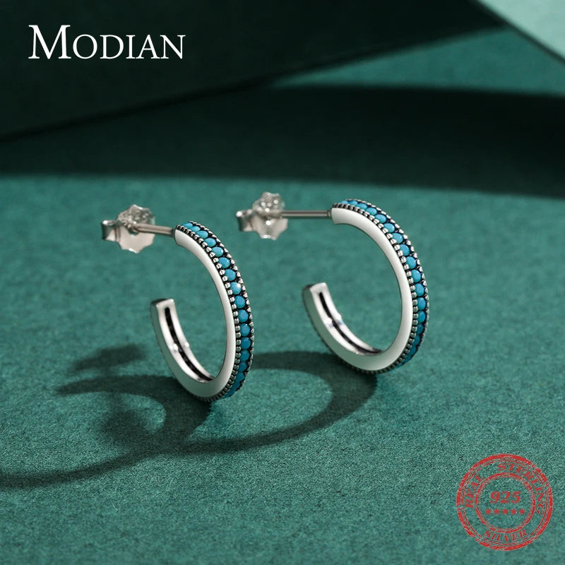 Modian Real 925 Sterling Silver Trendy Natural Turquoise Jewelry Set Simple Ring Vintage Necklace For Women Earrings Jewelry
