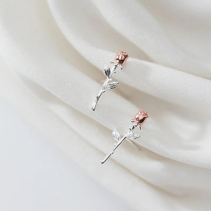 Modian Romantic Rose Flower Stud Earring 925 Sterling Silver for Women Fashion Simple Ear Pin Jewelry Valentine's Day Present
