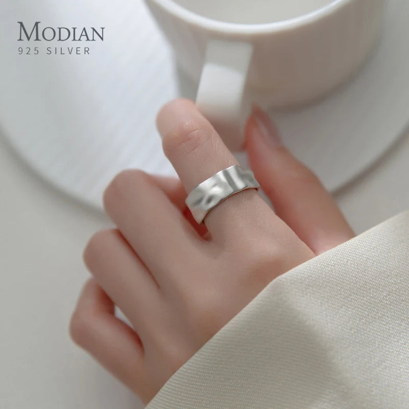 Modian 100% 925 Sterling Silver Irregular Wave Matte Elegant Free Size Female Finger Ring For Women Adjustable Fine Jewelry Gift