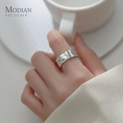 Modian 100% 925 Sterling Silver Irregular Wave Matte Elegant Free Size Female Finger Ring For Women Adjustable Fine Jewelry Gift