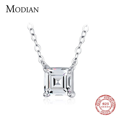 Modian 100% Real 925 Sterling Silver Classic Emerald cut Sets Clear CZ Shining Rings For Women Jewelry Necklace Fashion Earring