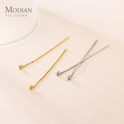 Modian Minimalist 100% 925 Sterling Silver Long Line Simple Beads Stud Earrings Fashion Party Ears For Women Jewelry Accessories