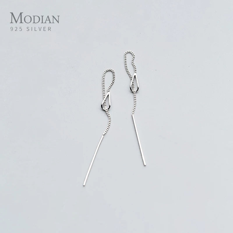 Modian Genuine 925 Sterling Silver Simple Unique Design Long Chain Drop Earrings for Women 2020 Spring Series Wedding Jewelry