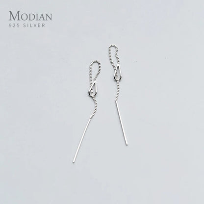 Modian Genuine 925 Sterling Silver Simple Unique Design Long Chain Drop Earrings for Women 2020 Spring Series Wedding Jewelry