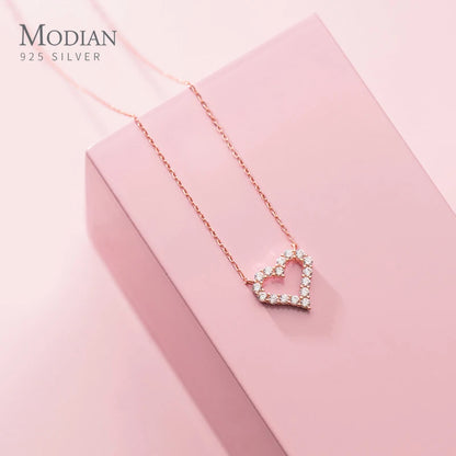 Modian A Row Glittering Zirconia Lovely Hearts Shape 925 Sterling Silver Pendant for Women Girl Enggement Party Fine Jewelry