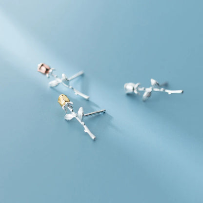 Modian Romantic Rose Flower Stud Earring 925 Sterling Silver for Women Fashion Simple Ear Pin Jewelry Valentine's Day Present