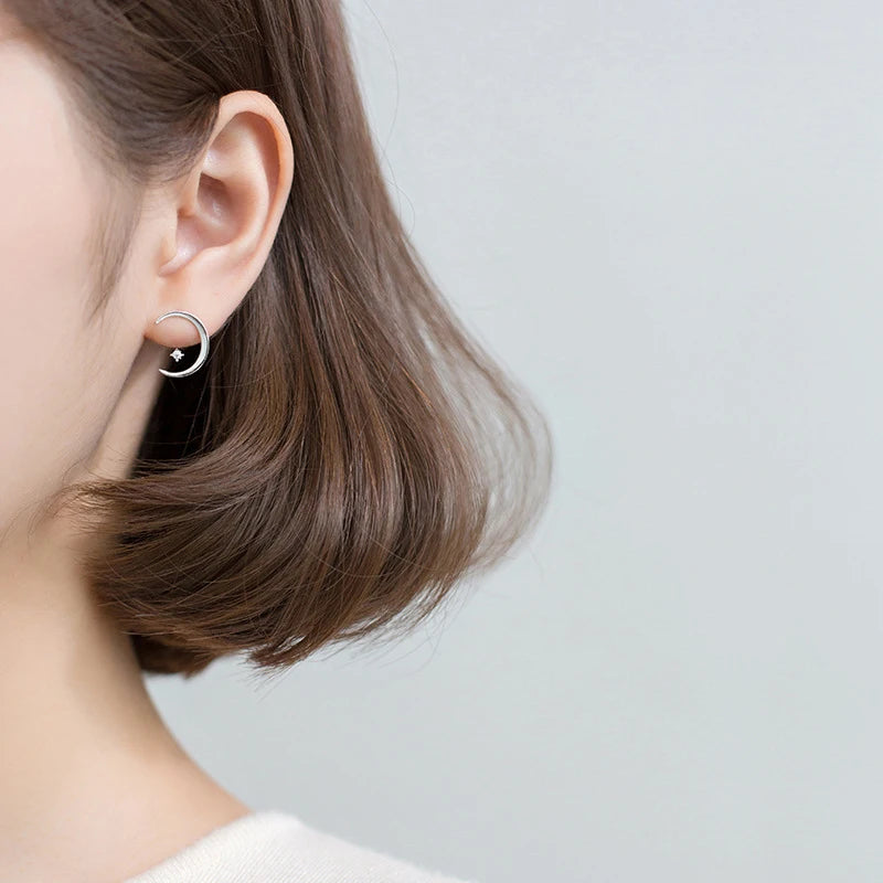 Modian Luxury Moon Silver Jewelry For Women Classic Crescent Clear Zircon Elegant 925 Sterling Silver Fashion Stud Earrings