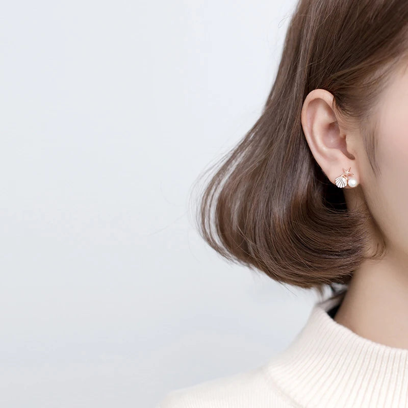 Modian Rose Gold Color Starfish Shell Enamel Stud Earrings for Women 925 Sterling Silver Fashion Jewelry Brincos Dropshipping
