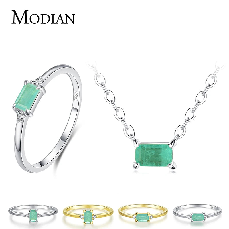 Modian 925 Sterling Silver Classic Charm AAA Zirconia Necklace Earrings Rings Bridal Wedding Jewelry Set For Women Fine Jewelry