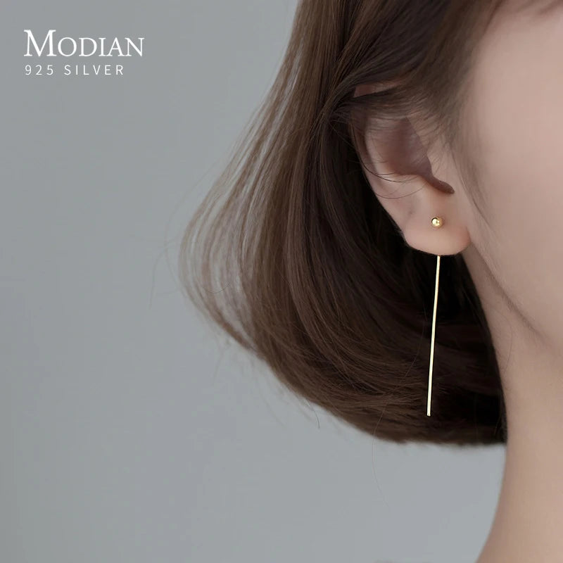 Modian Minimalist 100% 925 Sterling Silver Long Line Simple Beads Stud Earrings Fashion Party Ears For Women Jewelry Accessories
