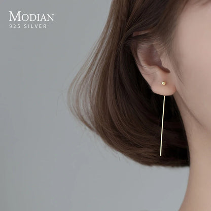Modian Minimalist 100% 925 Sterling Silver Long Line Simple Beads Stud Earrings Fashion Party Ears For Women Jewelry Accessories