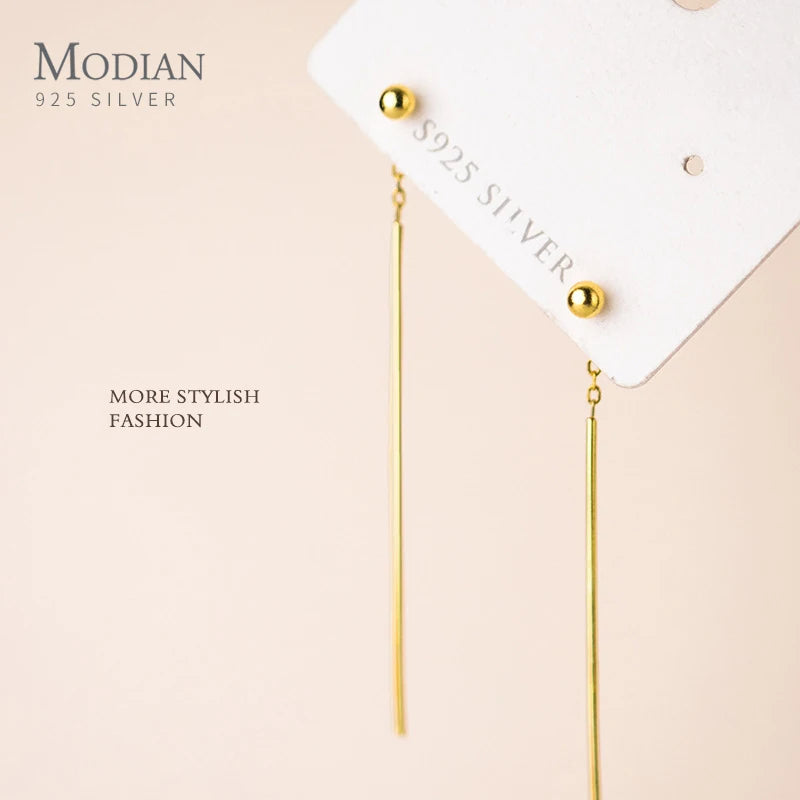 Modian Minimalist 100% 925 Sterling Silver Long Line Simple Beads Stud Earrings Fashion Party Ears For Women Jewelry Accessories