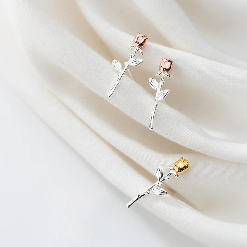 Modian Romantic Rose Flower Stud Earring 925 Sterling Silver for Women Fashion Simple Ear Pin Jewelry Valentine's Day Present