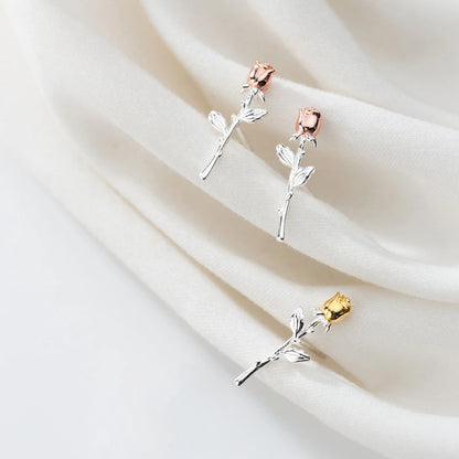 Modian Romantic Rose Flower Stud Earring 925 Sterling Silver for Women Fashion Simple Ear Pin Jewelry Valentine's Day Present