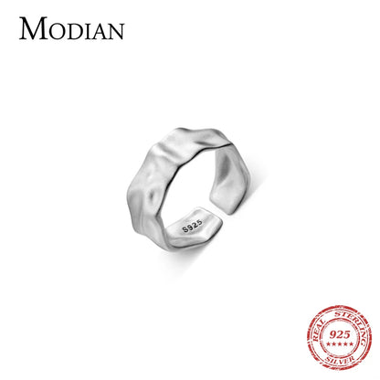 Modian 100% 925 Sterling Silver Irregular Wave Matte Elegant Free Size Female Finger Ring For Women Adjustable Fine Jewelry Gift