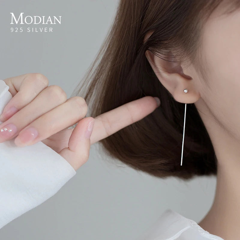 Modian Minimalist 100% 925 Sterling Silver Long Line Simple Beads Stud Earrings Fashion Party Ears For Women Jewelry Accessories
