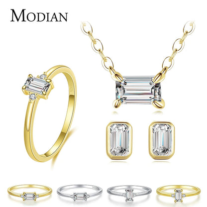 Modian 925 Sterling Silver Classic Charm AAA Zirconia Necklace Earrings Rings Bridal Wedding Jewelry Set For Women Fine Jewelry
