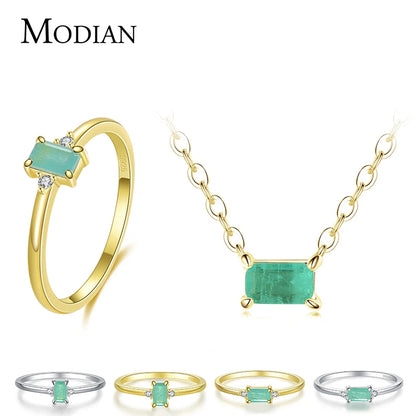 Modian 925 Sterling Silver Classic Charm AAA Zirconia Necklace Earrings Rings Bridal Wedding Jewelry Set For Women Fine Jewelry