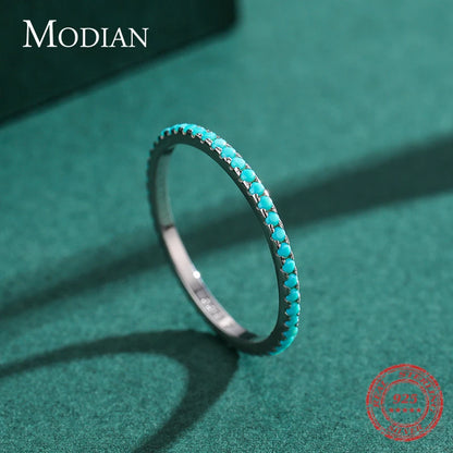 Modian Real 925 Sterling Silver Trendy Natural Turquoise Jewelry Set Simple Ring Vintage Necklace For Women Earrings Jewelry