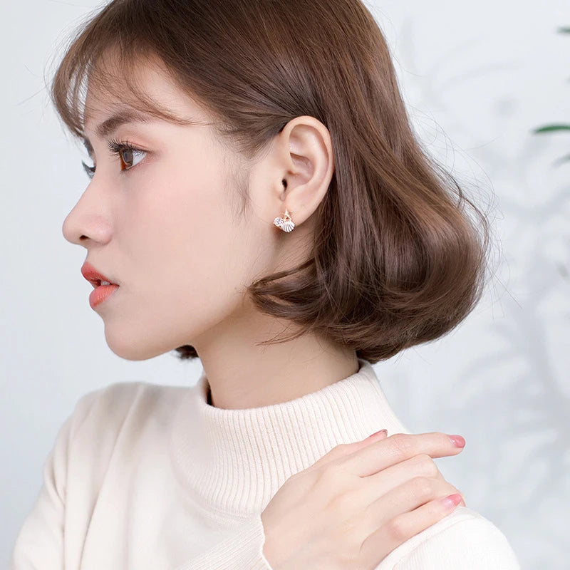 Modian Rose Gold Color Starfish Shell Enamel Stud Earrings for Women 925 Sterling Silver Fashion Jewelry Brincos Dropshipping