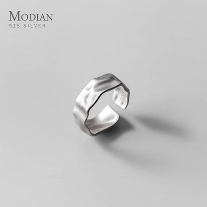 Modian 100% 925 Sterling Silver Irregular Wave Matte Elegant Free Size Female Finger Ring For Women Adjustable Fine Jewelry Gift