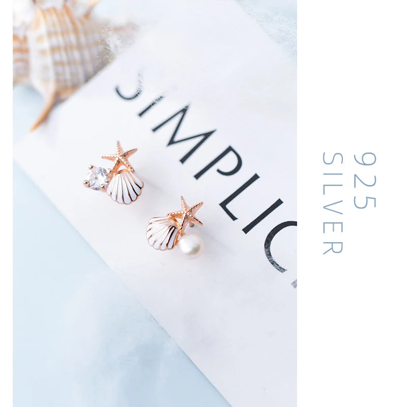 Modian Rose Gold Color Starfish Shell Enamel Stud Earrings for Women 925 Sterling Silver Fashion Jewelry Brincos Dropshipping