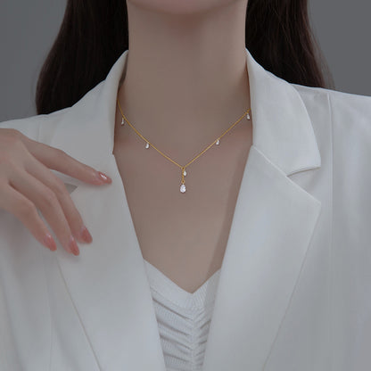 Twinkling CZ Water Drop Sterling Silver Necklace Chain