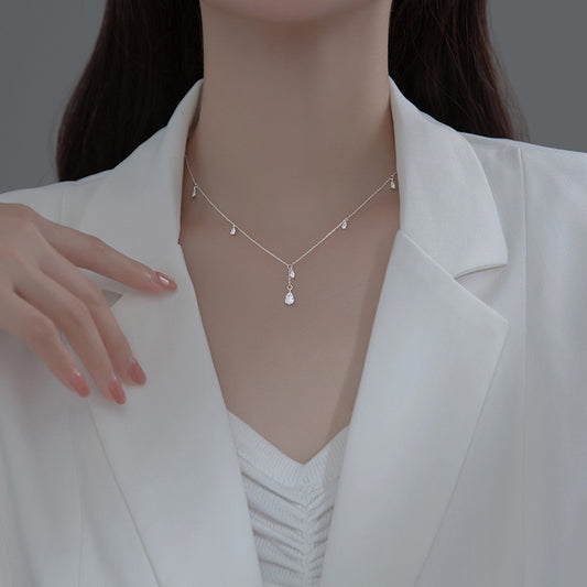 Twinkling CZ Water Drop Sterling Silver Necklace Chain