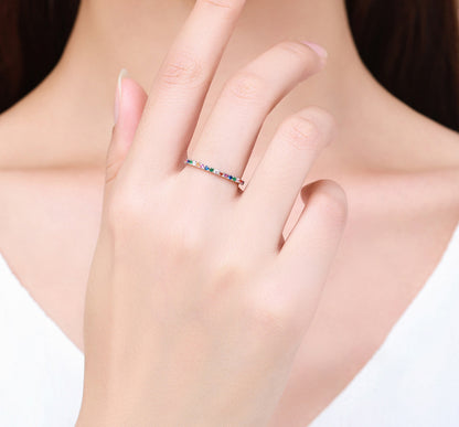 Rainbow Wedding Band Silver Rings