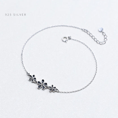 Vintage Enamel Flower Silver Anklet