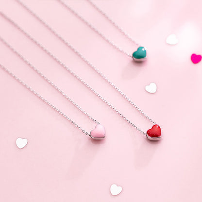 Enamel Hearts Sterling Pendant Necklace - 3 Colors