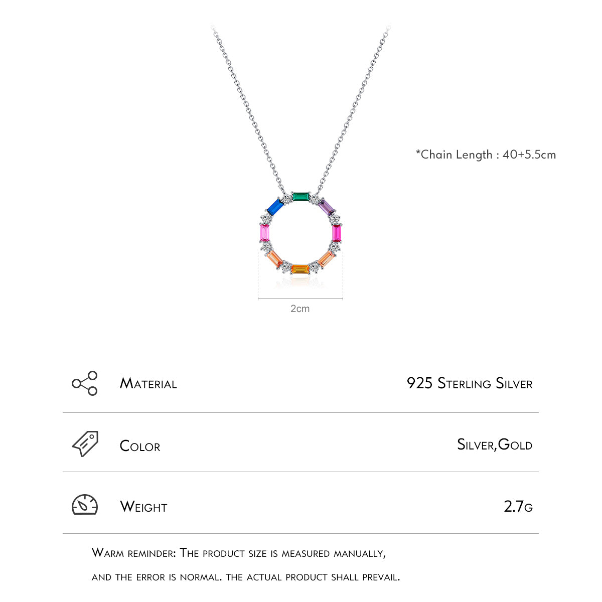 Rainbow CZ Pendant Necklace